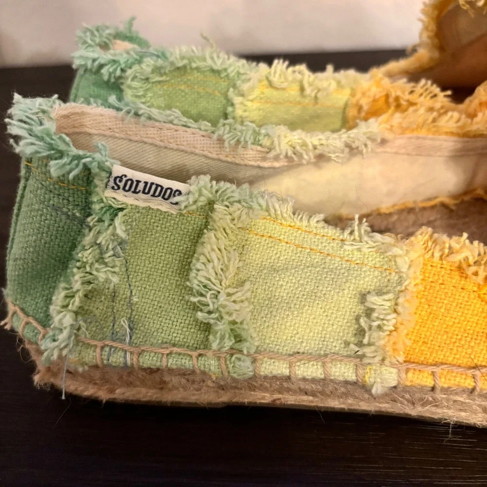 Soludos Espadrille Frayed Patchwork 6.5 Canvas Rainbow Ombre Boho Festival Shoes